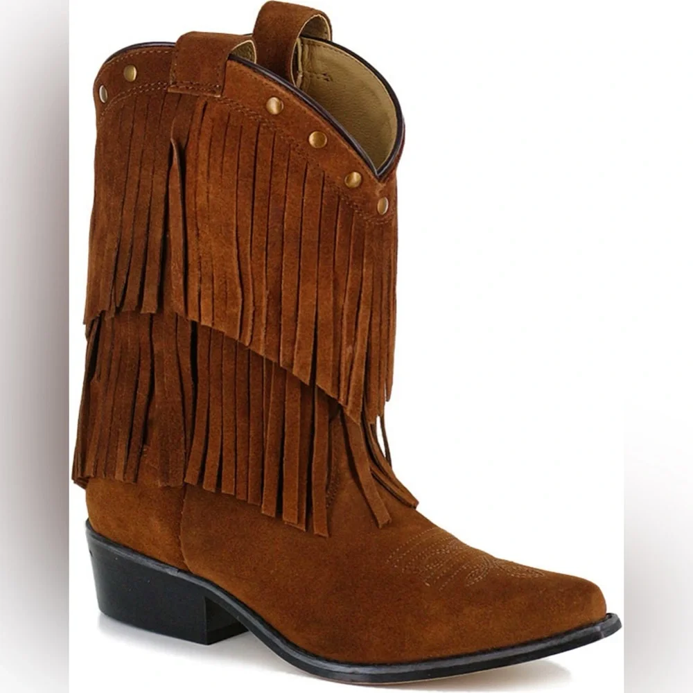 NWOB Smoky Mountain Girls Double Fringe Suede Cowboy Boots, size 1